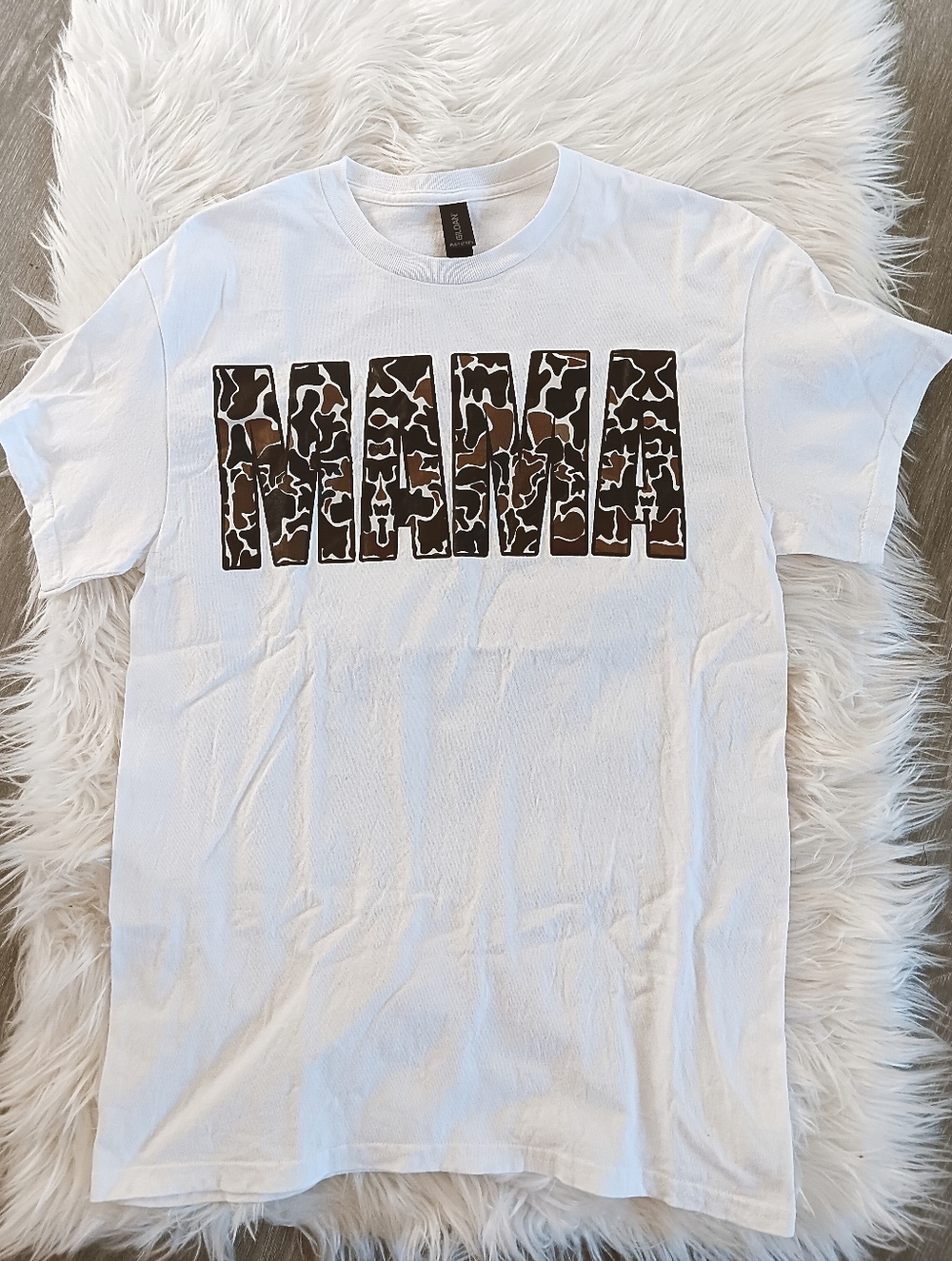 Gildan Mama Woodland Dark Duck Camo Block Letter Cotton Graphic Tee